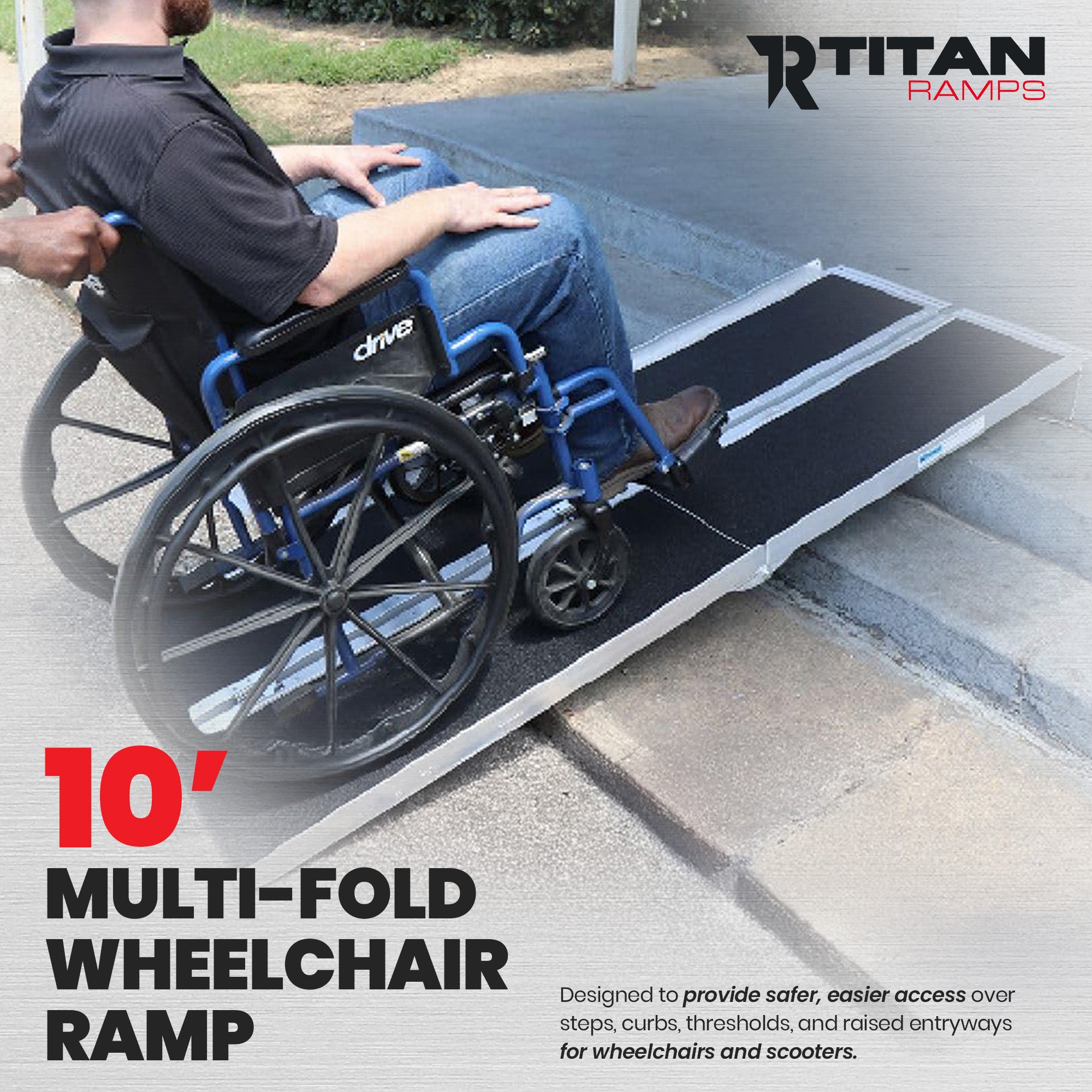 Titan Ramps 10 Foot Multi-Fold Aluminum Wheelchair Ramp, 600 Pound Capacity - VMInnovations
