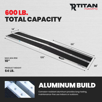 Titan Ramps 10 Foot Multi-Fold Aluminum Wheelchair Ramp, 600 Pound Capacity - VMInnovations