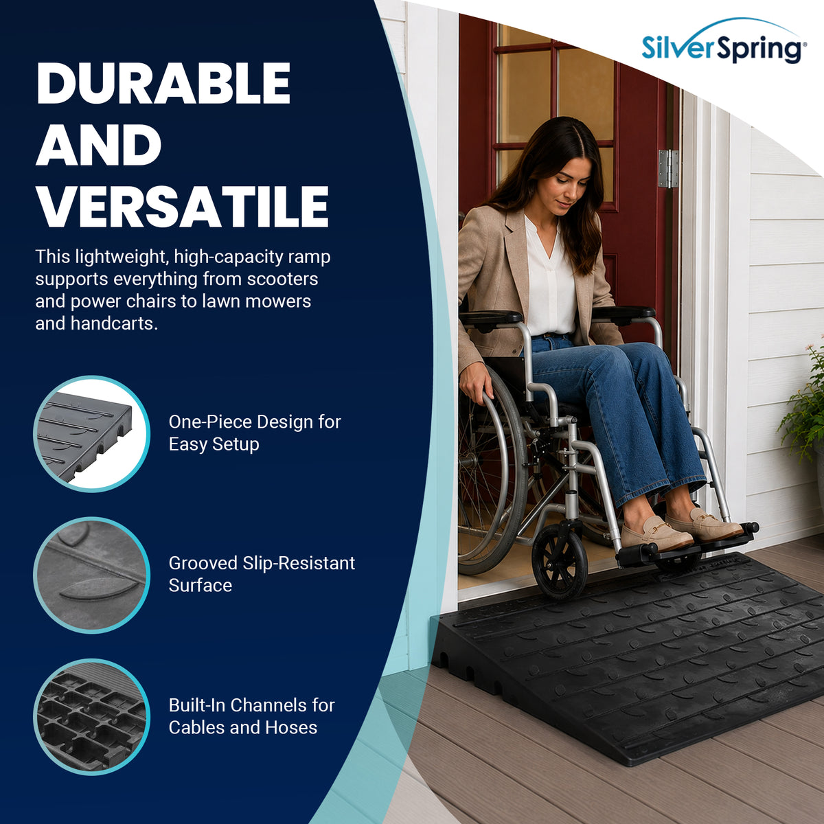 Silver Spring 4" Maximum Riser, Solid Rubber 3 Channel Threshold Ramp (Used)