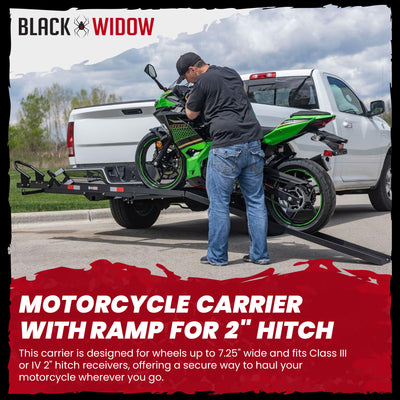 Black Widow Motorcycle Bike Carrier with Ramp for 2" Hitch, 600 Pound Capacity