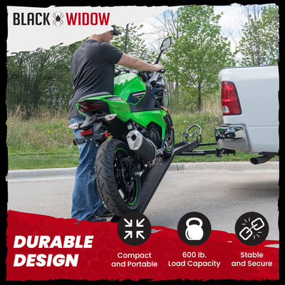 Black Widow Motorcycle Bike Carrier with Ramp for 2" Hitch, 600 Pound Capacity