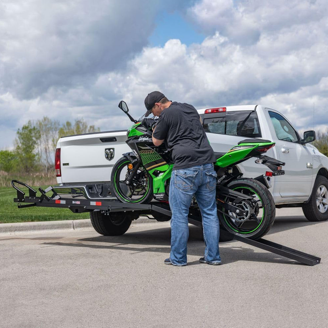 Black Widow Motorcycle Bike Carrier with Ramp for 2" Hitch, 600 Pound Capacity