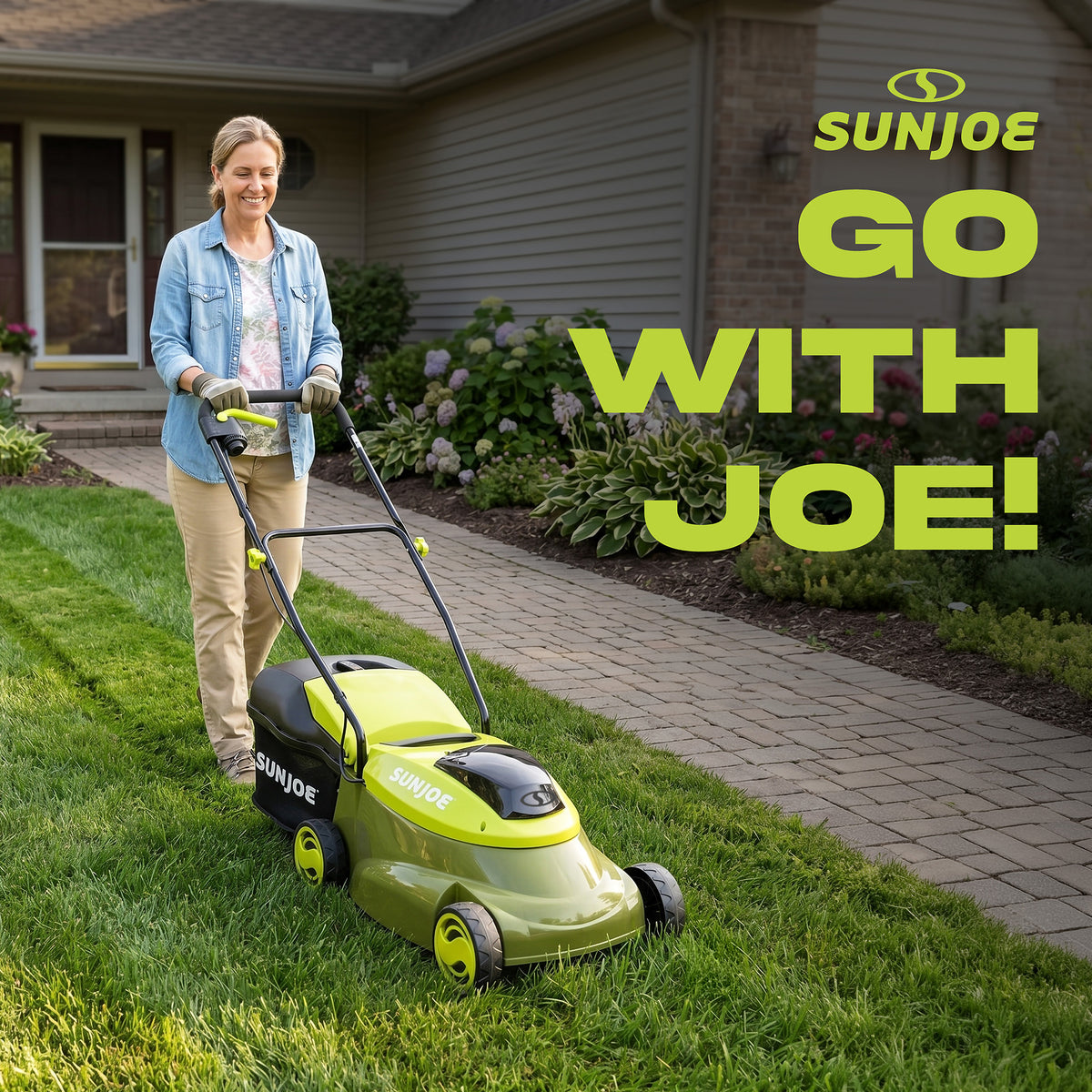 Sun Joe Walk-Behind Cordless Push Lawn Mower with Brushless Motor, 24V-MJ14C