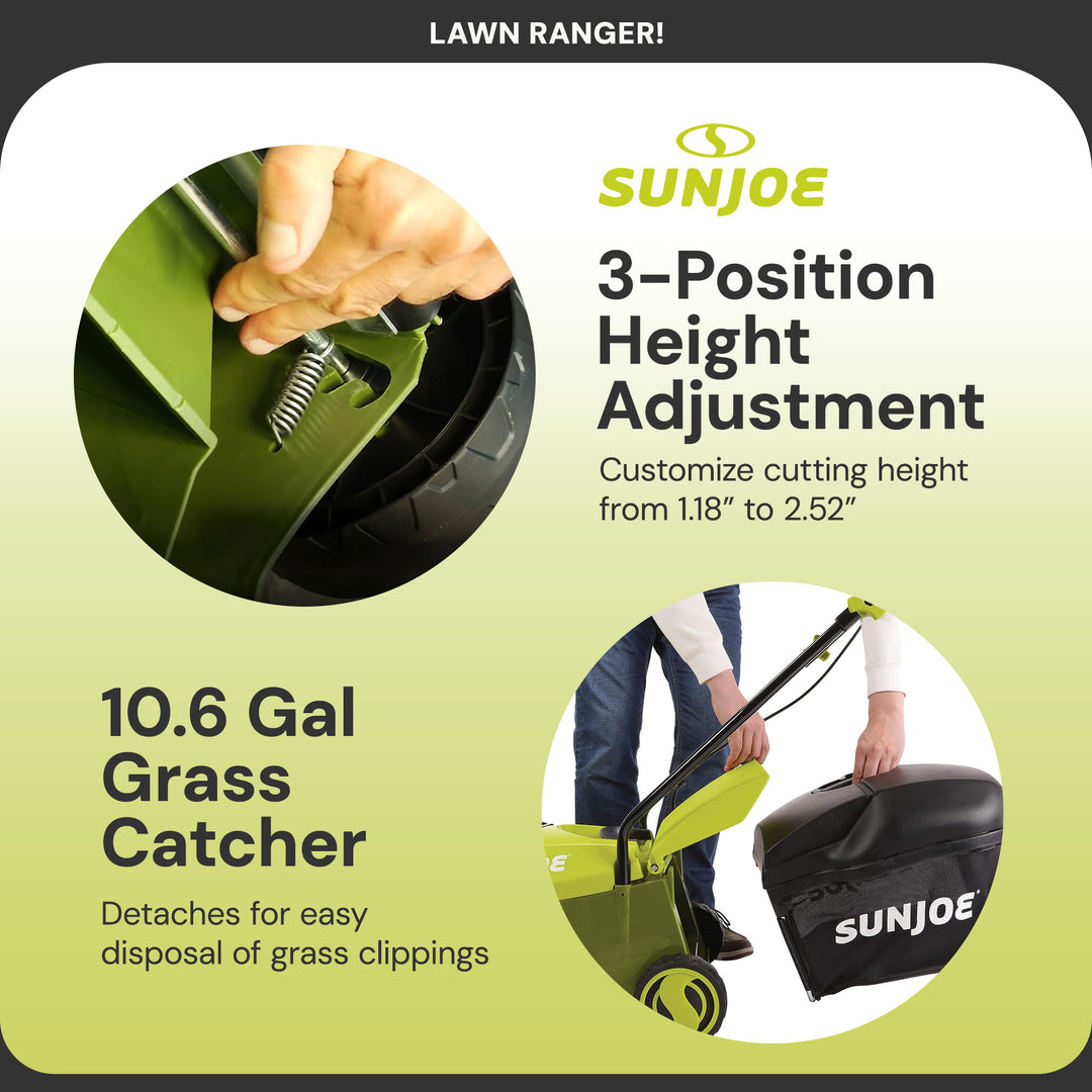 Sun Joe Walk-Behind Cordless Push Lawn Mower with Brushless Motor, 24V-MJ14C