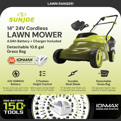 Sun Joe Walk-Behind Cordless Push Lawn Mower with Brushless Motor (Open Box) - VMInnovations