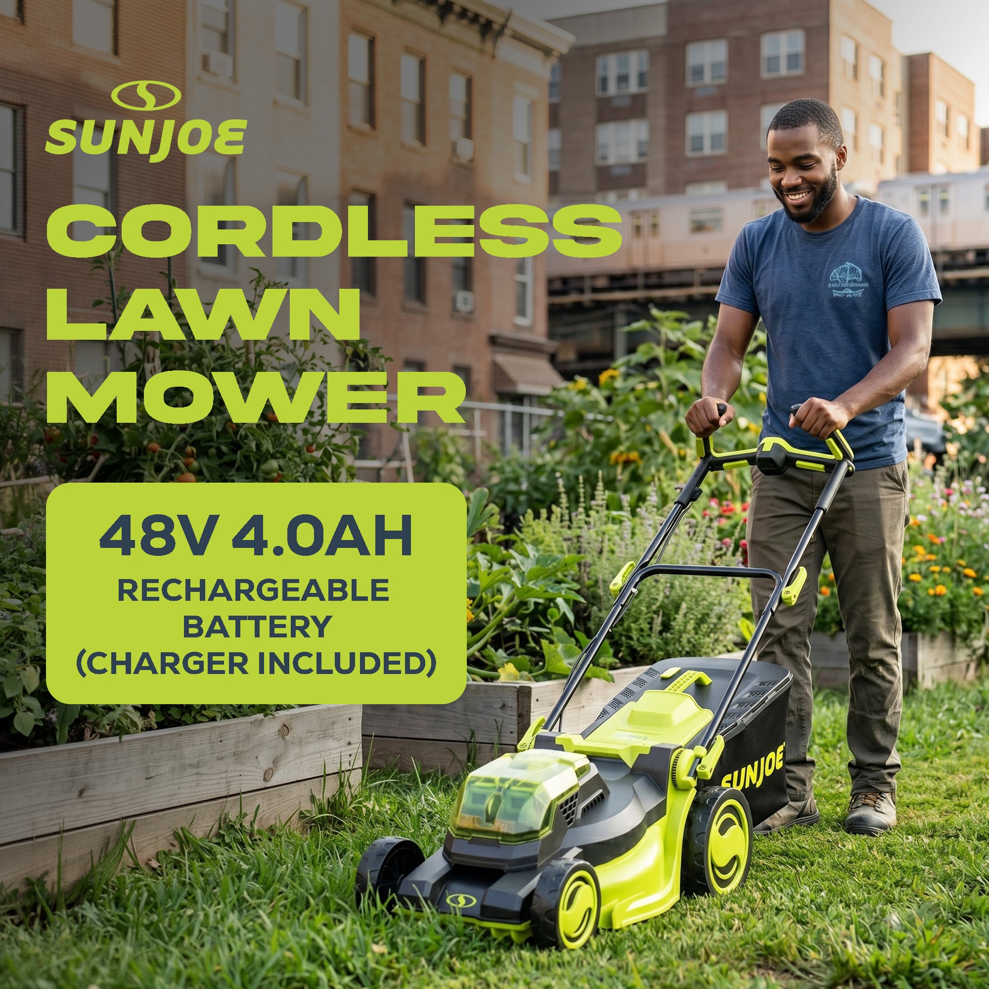Sun Joe Walk-Behind Cordless Push Lawn Mower with Brushless Motor, 24V-X2-16LM