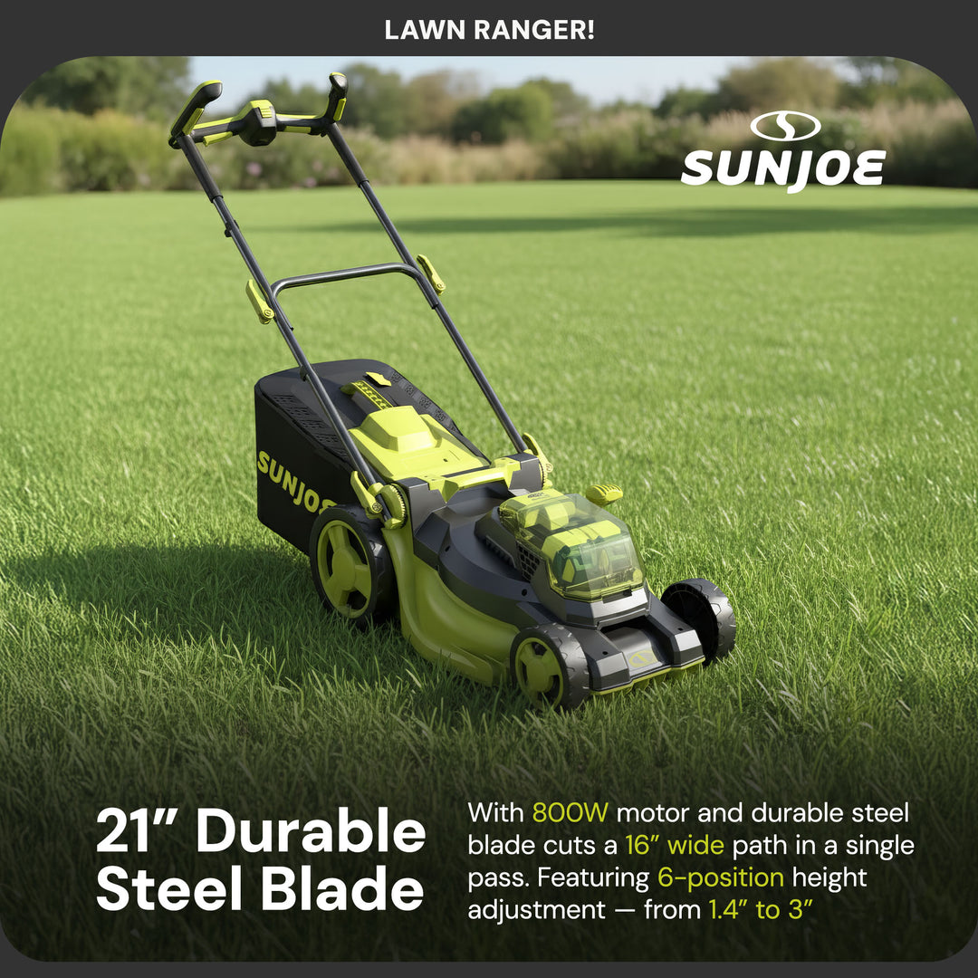 Sun Joe Walk-Behind Cordless Push Lawn Mower with Brushless Motor, 24V-X2-16LM