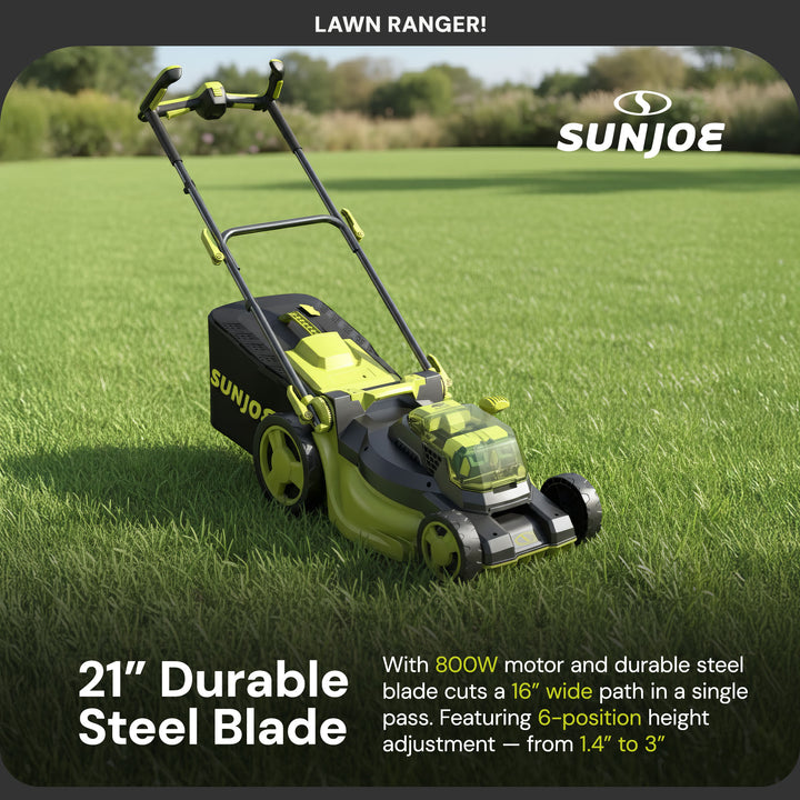 Sun Joe Walk-Behind Cordless Push Lawn Mower with Brushless Motor, 24V-X2-16LM
