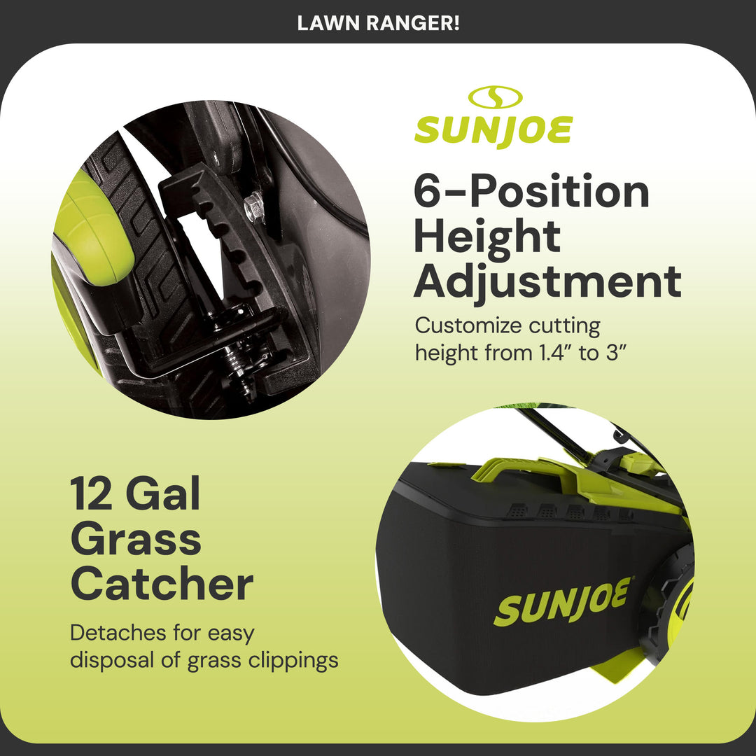 Sun Joe Walk-Behind Cordless Push Lawn Mower with Brushless Motor, 24V-X2-16LM