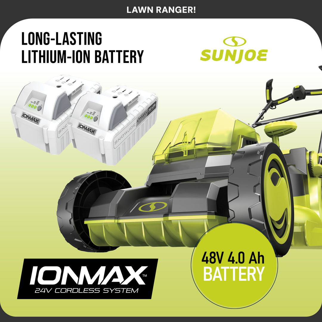 Sun Joe Walk-Behind Cordless Push Lawn Mower with Brushless Motor, 24V-X2-16LM