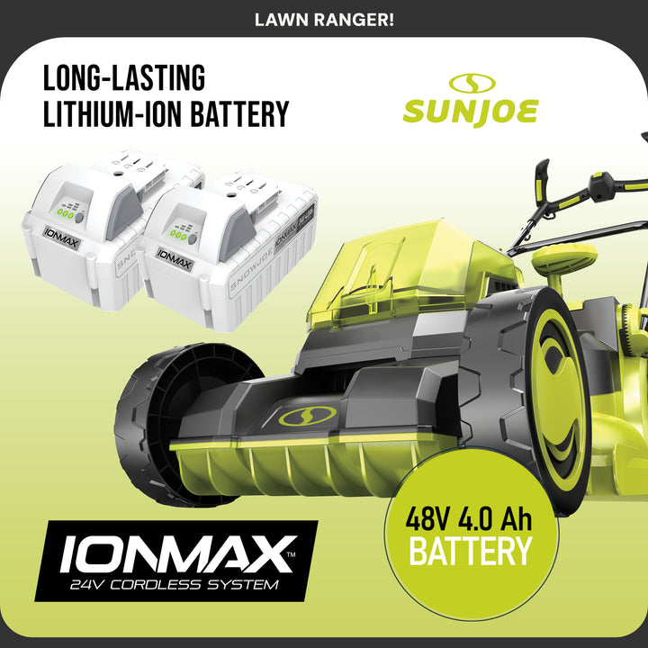 Sun Joe Walk-Behind Cordless Push Lawn Mower with Brushless Motor, 24V-X2-16LM