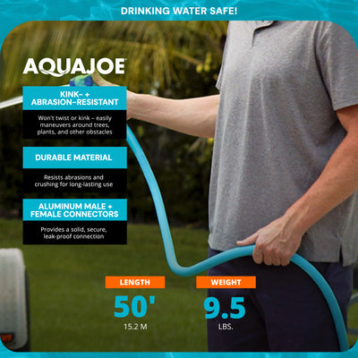 Aqua Joe 50 Ft Hybrid Polymer FLEX Garden Hose, Drinking Water Safe, AJPGH50-DWS
