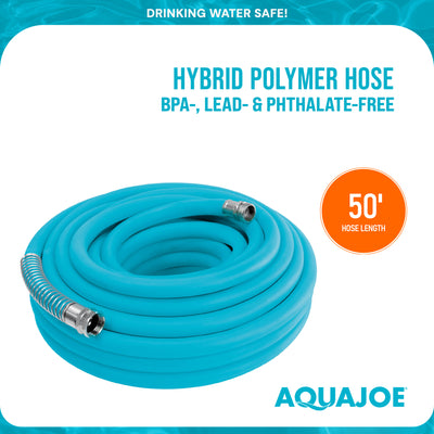 Aqua Joe 50 Ft Hybrid Polymer FLEX Garden Hose, Drinking Water Safe, AJPGH50-DWS