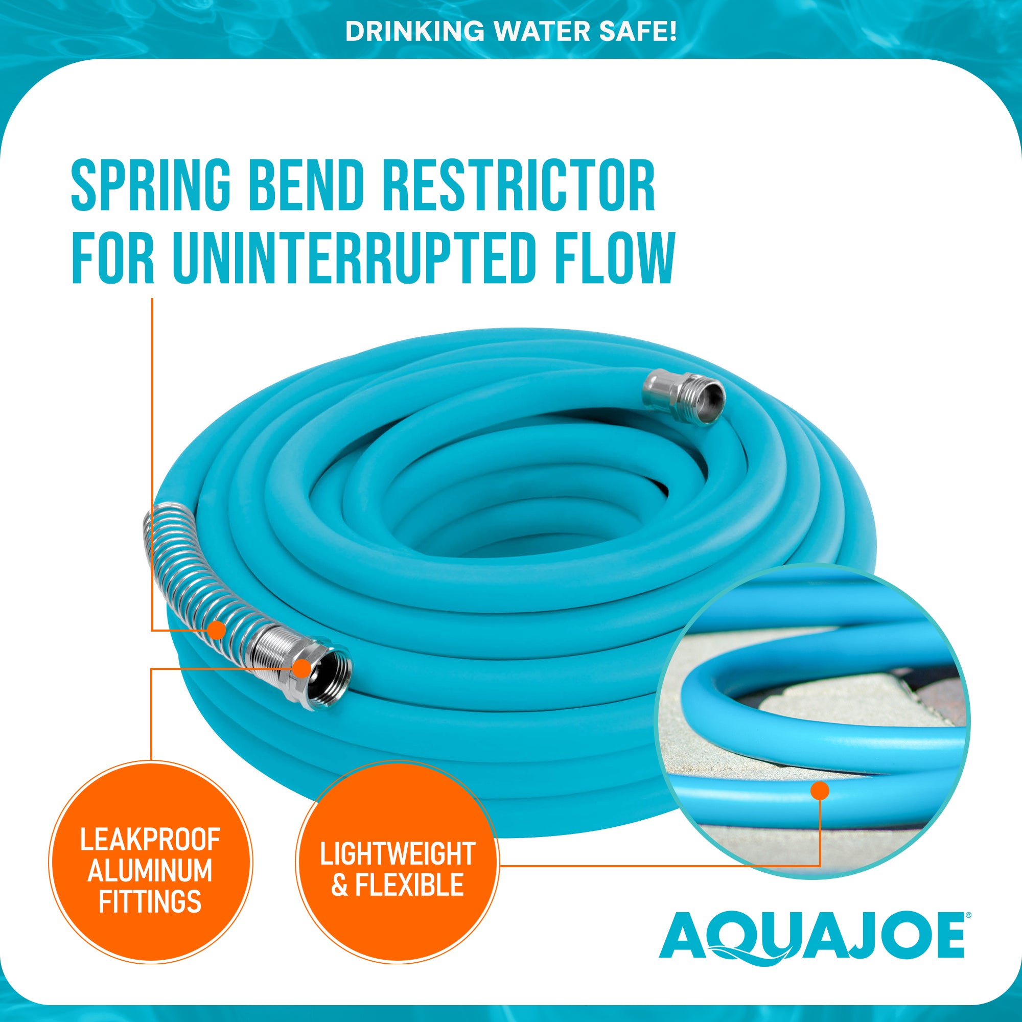 Aqua Joe 50 Ft Hybrid Polymer FLEX Garden Hose, Drinking Water Safe, AJPGH50-DWS