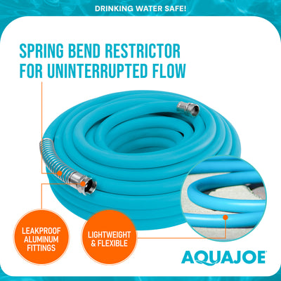 Aqua Joe 50 Ft Hybrid Polymer FLEX Garden Hose, Drinking Water Safe, AJPGH50-DWS (Open Box)