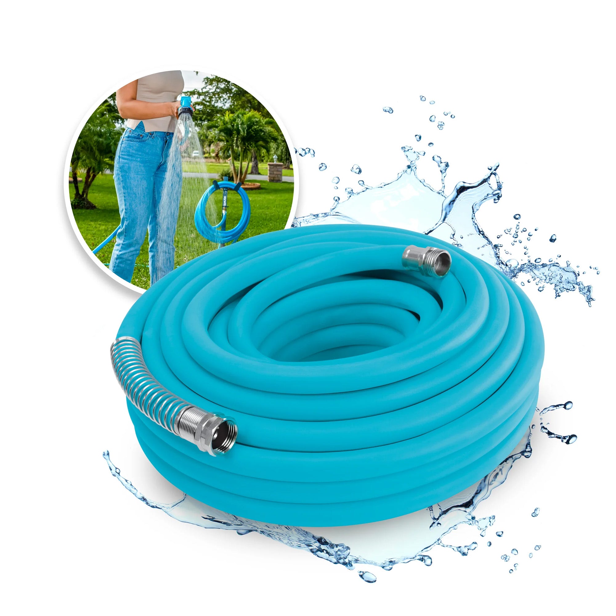 Aqua Joe 50 Ft Hybrid Polymer FLEX Garden Hose, Drinking Water Safe, AJPGH50-DWS