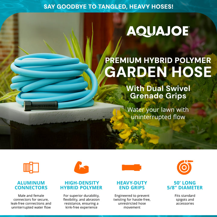 Aqua Joe 50' Professional Grade Garden Hose with Dual Swivel Grips, AJPGH50-PRO