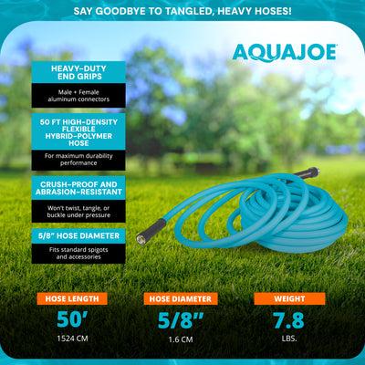 Aqua Joe 50' Professional Grade Garden Hose with Dual Swivel Grips, (Open Box)