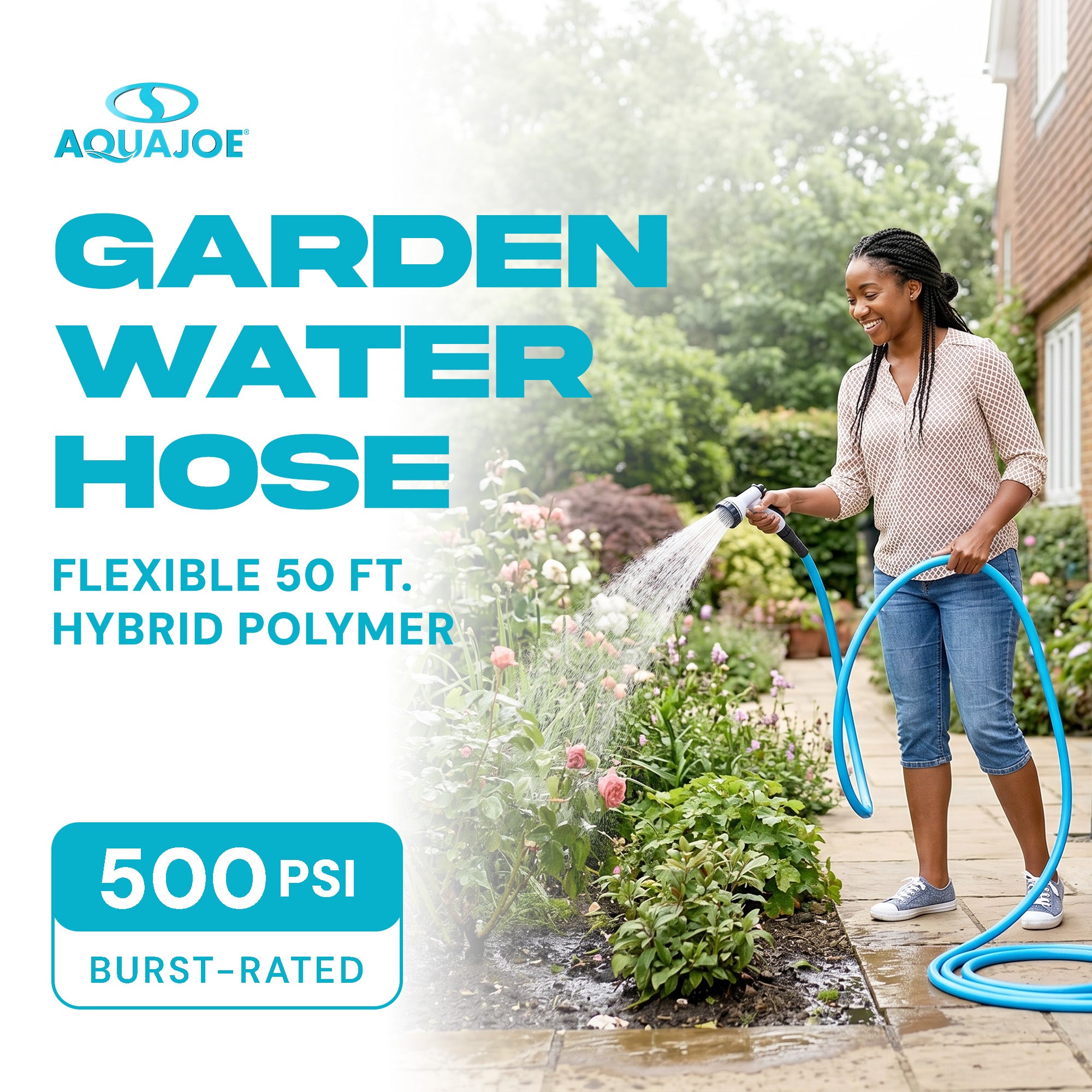 Aqua Joe 50' Professional Grade Garden Hose with Dual Swivel Grips, AJPGH50-PRO