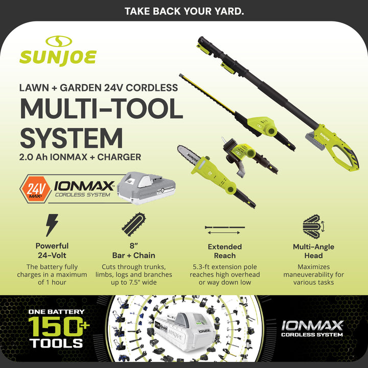 Sun Joe IONMAX Cordless Lawn Care System, Grass and Hedge Trimmer with Pole Saw
