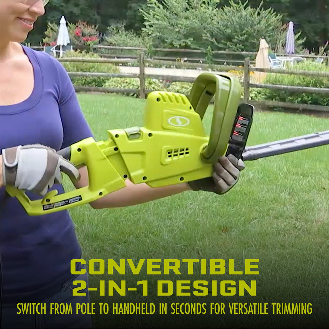 Sun Joe 19” Electric Pole Hedge Trimmer, Portable Dual Blade Tool SJH904E, Green