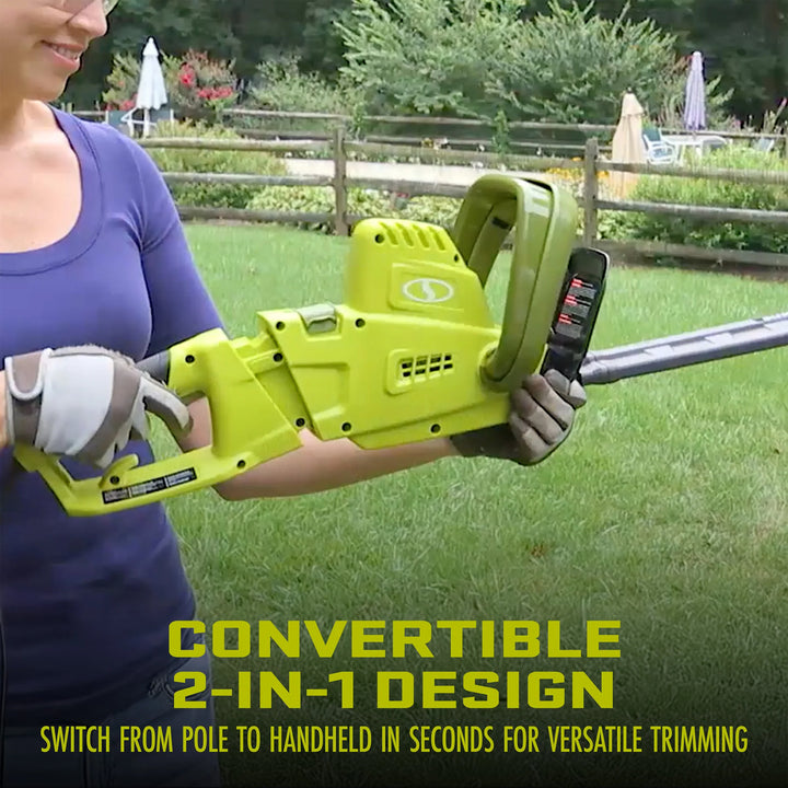 Sun Joe 19” Electric Pole Hedge Trimmer, Portable Dual Blade Tool SJH904E, Green