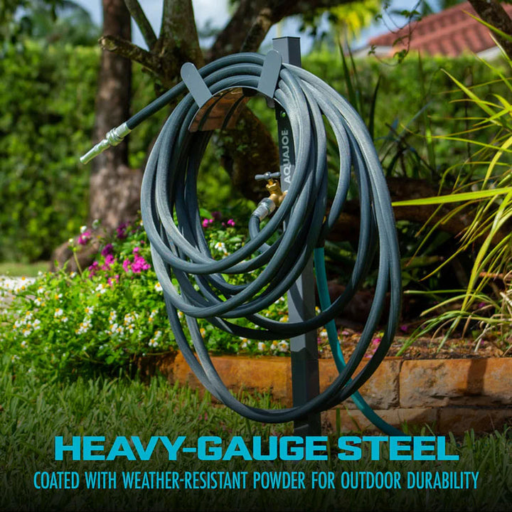 Sun Joe Steel Garden Hose Stand, Brass Faucet, Quick Install Anchor Base, Gray