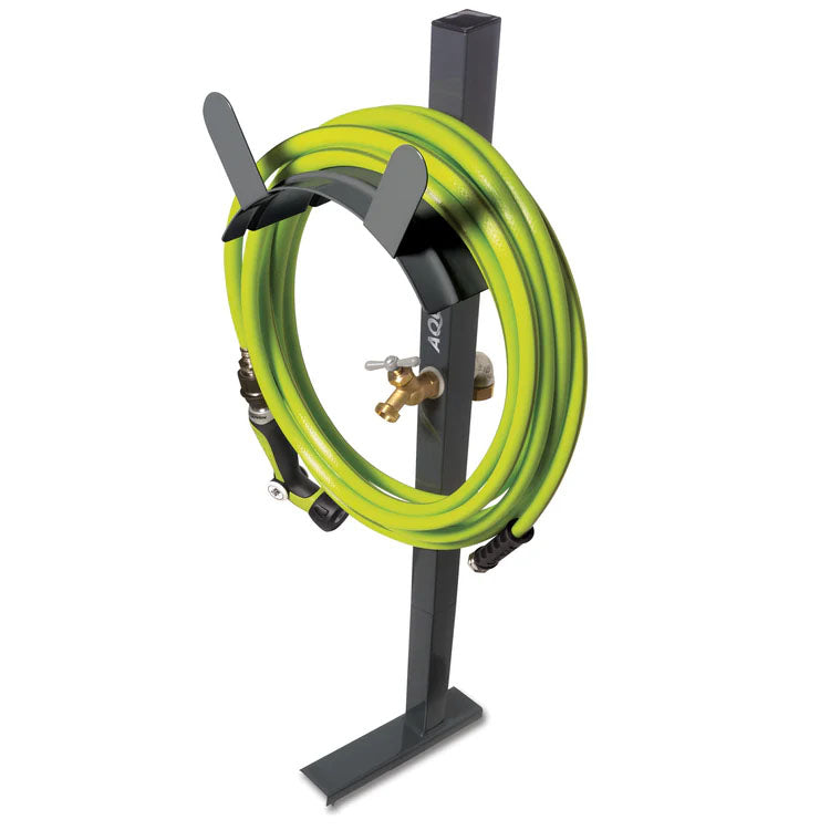 Sun Joe Steel Garden Hose Stand, Brass Faucet, Quick Install Anchor Base, Gray