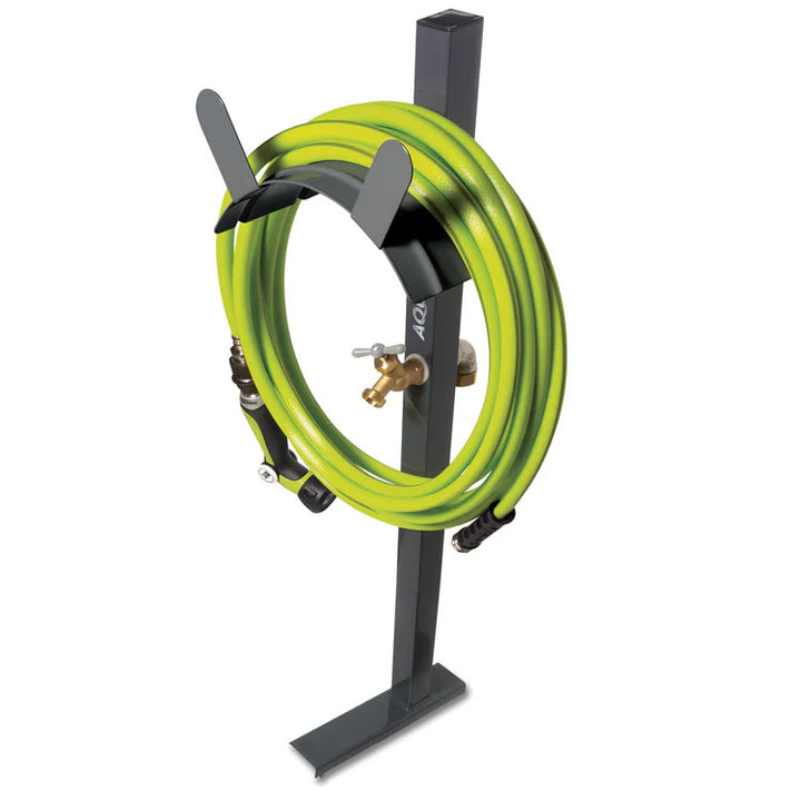 Sun Joe Steel Garden Hose Stand, Brass Faucet, Quick Install Anchor Base, Gray