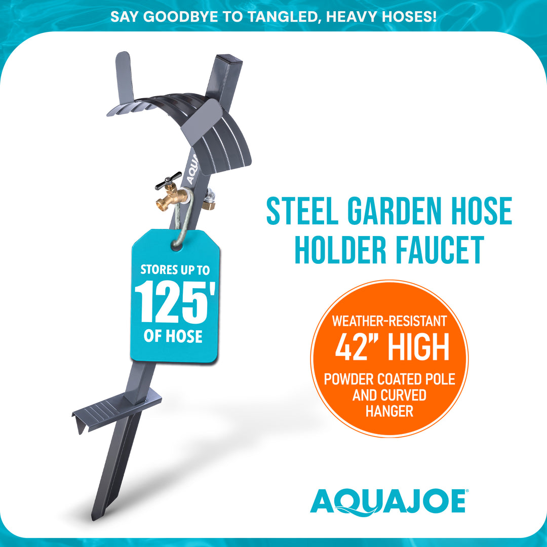 Sun Joe Steel Garden Hose Stand, Brass Faucet, Quick Install Base, SJ-SHSBB-GRY - VMInnovations