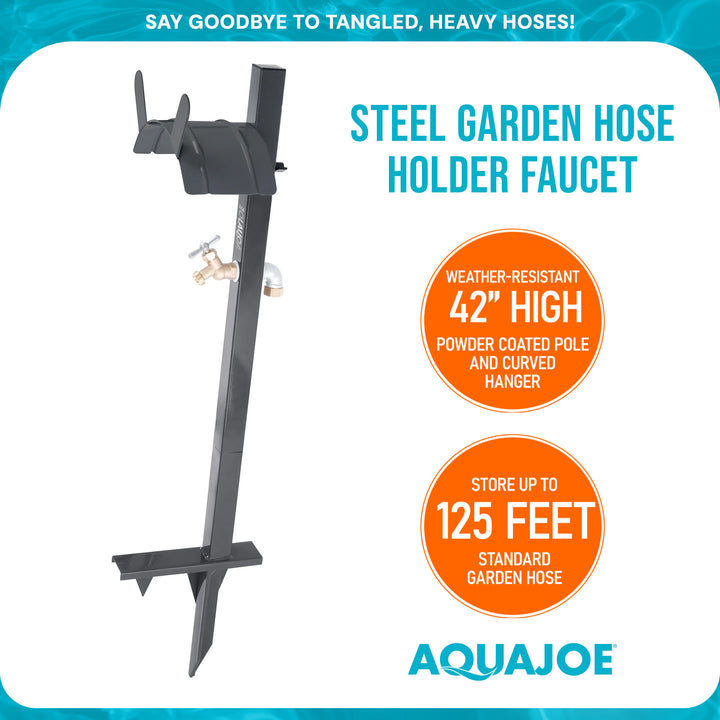 Sun Joe Steel Garden Hose Stand, Brass Faucet, Quick Install Base, SJ-SHSBB-GRY