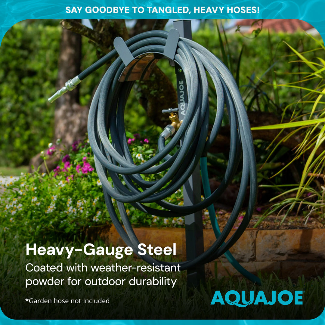 Sun Joe Steel Garden Hose Stand, Brass Faucet, Quick Install Base, SJ-SHSBB-GRY