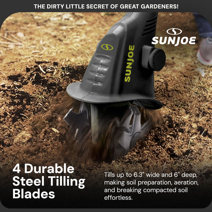Sun Joe Electric Corded Garden Cultivator, 2.5 Amp Motor & Steel Blades, TJ599E