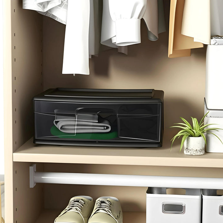 Homz Plastic 1 Drawer Wide Storage Cart, Black with Smoke Drawer, 2pk (Open Box)