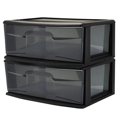 Homz Plastic 1 Drawer Wide Storage Cart, Black Frame w/Smoke Drawer, 2 Pk (Used) - VMInnovations
