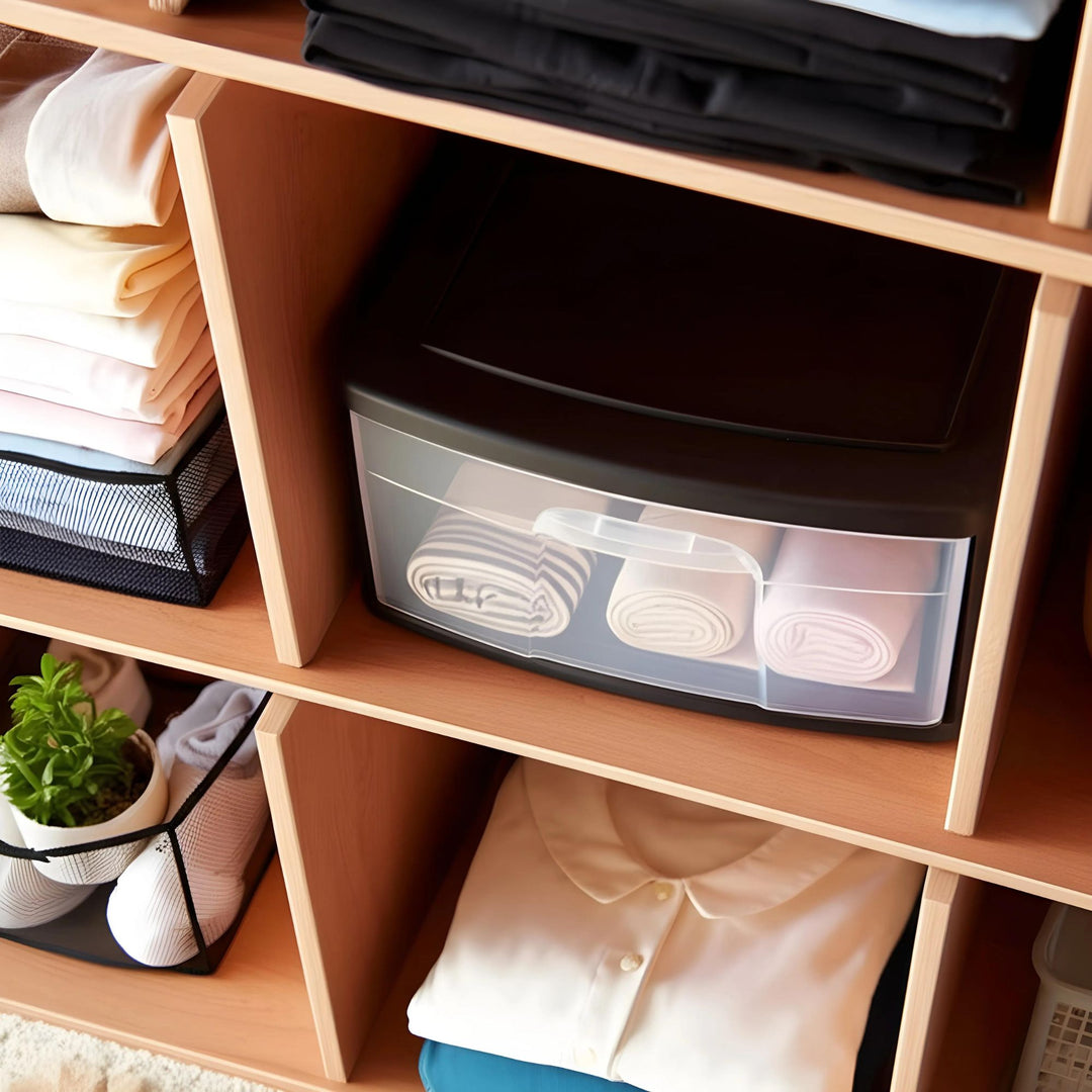 Homz Plastic 1 Drawer Wide Storage Cart, Black Frame with Clear Drawer, 2 Pack