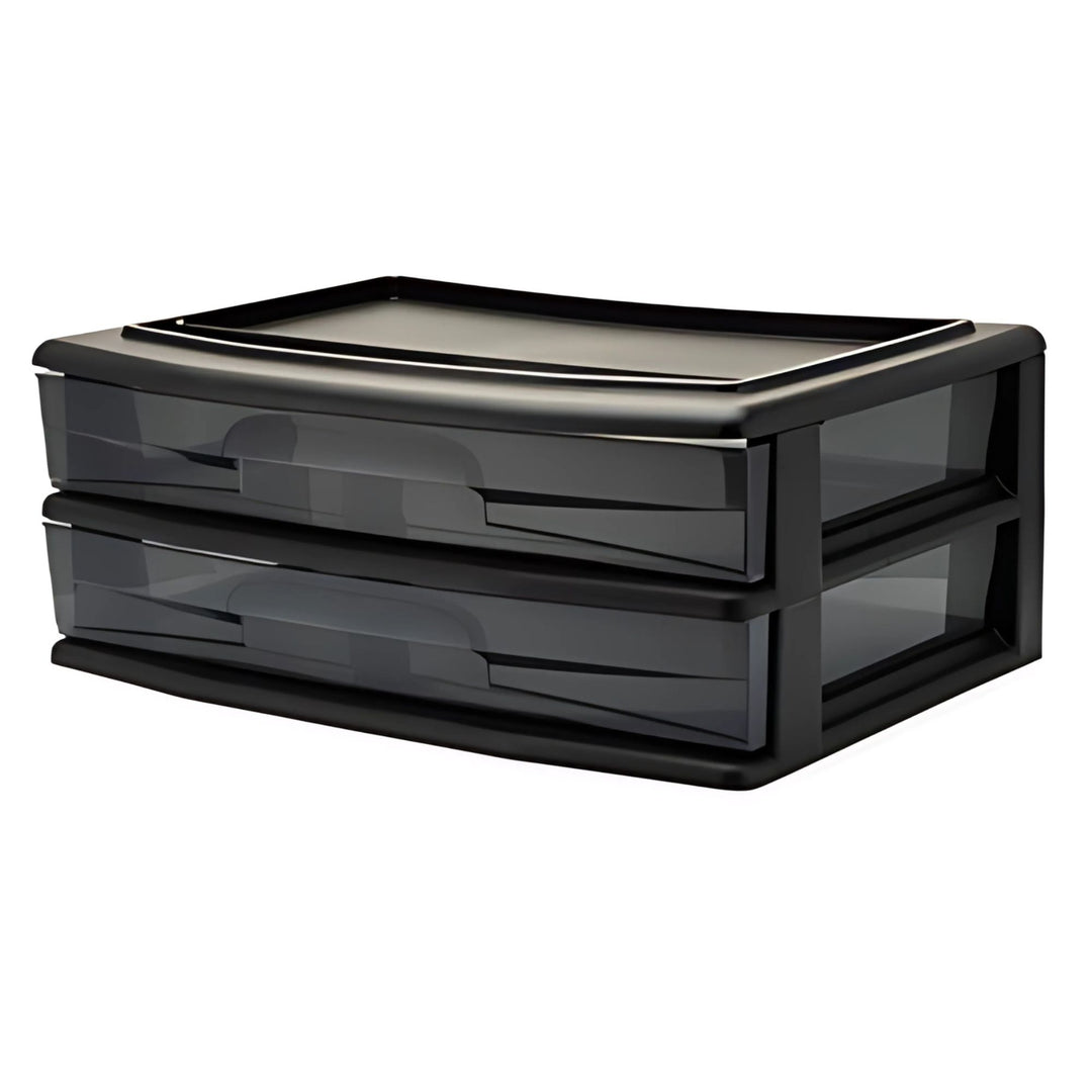 Homz Plastic 2 Drawer Wide Storage Cart, Black Frame with Smoke Drawer, 2 Pack