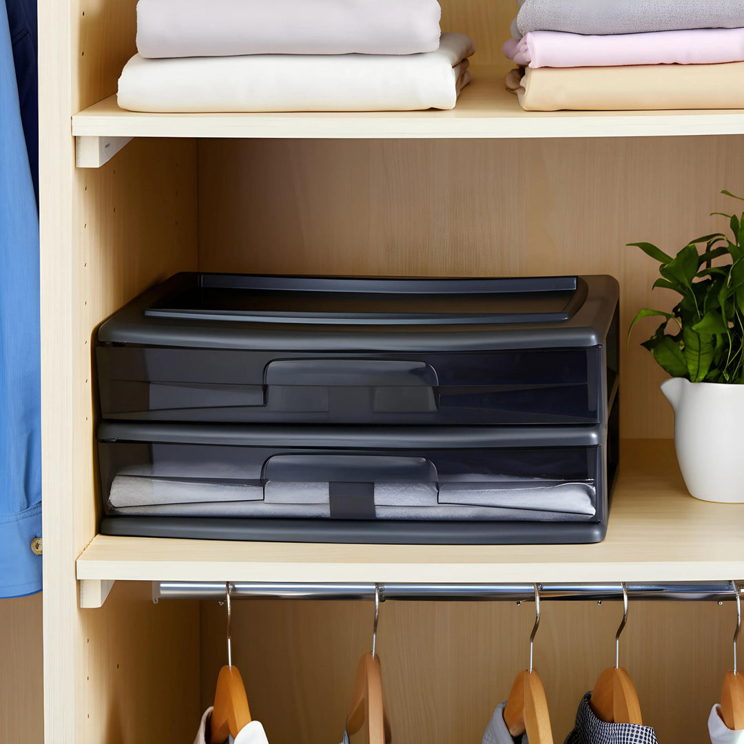 Homz Plastic 2 Drawer Wide Storage Cart, Black with Smoke Drawer, 2PK (Open Box)