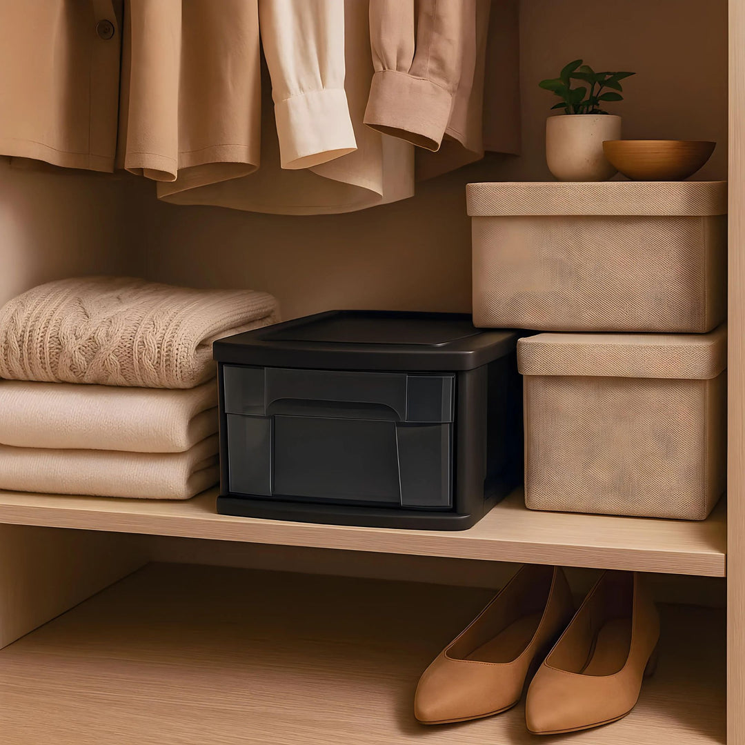 Homz Plastic 1 Drawer Medium Storage Cart, Black Frame, 2 Pack (Open Box)