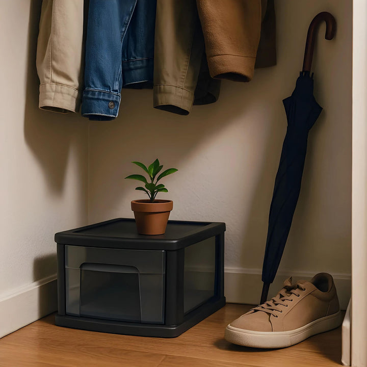 Homz Plastic 1 Drawer Medium Storage Cart, Black Frame, 2 Pack (Open Box)