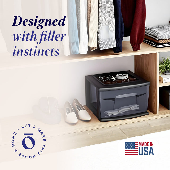 Homz Plastic 1 Drawer Medium Storage Cart, Black Frame, 2 Pack (Open Box)