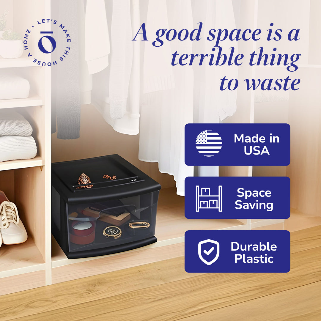 Homz Plastic 1 Drawer Medium Storage Cart, Black Frame, 2 Pack (Open Box)