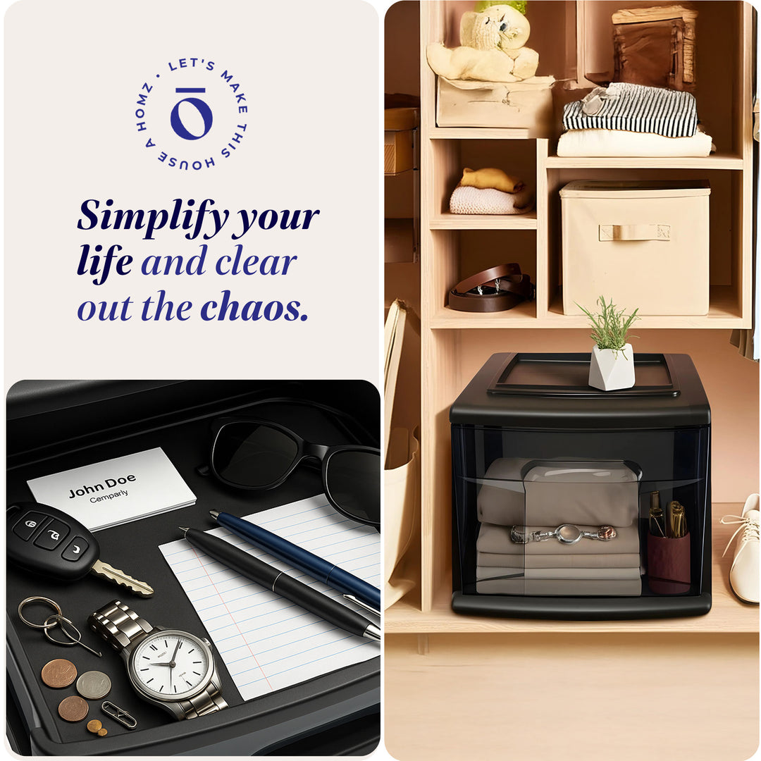 Homz Plastic 1 Drawer Medium Storage Cart, Black Frame, 2 Pack (Open Box)