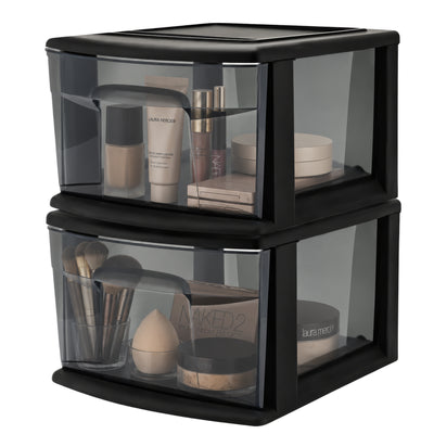 Homz Plastic 1 Drawer Medium Storage Cart, Black Frame, 2 Pack (Open Box)