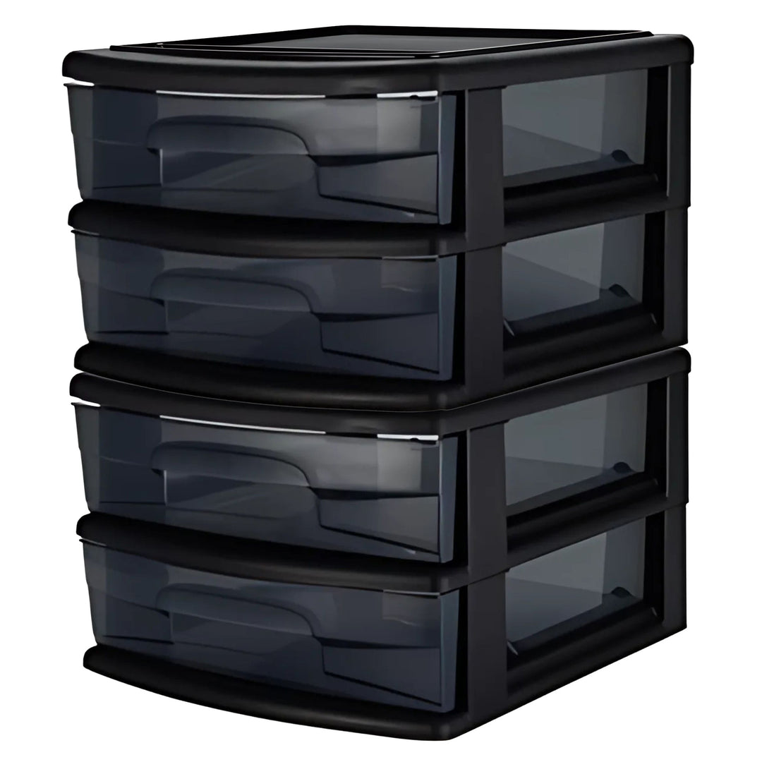 Homz Plastic 2 Drawer Medium Storage Cart, Black with Smoke Drawer 2PK(Open Box)