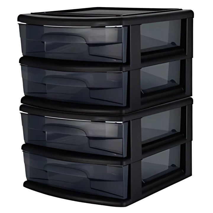 Homz Plastic 2 Drawer Medium Storage Cart, Black with Smoke Drawer 2PK(Open Box)