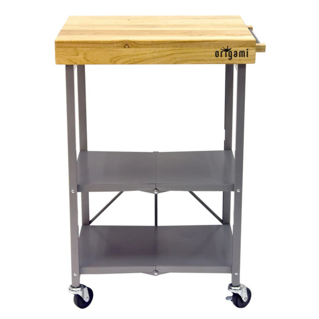 Origami Foldable Kitchen Island Cart, Wheeled Rolling Storage Cart with Shelves