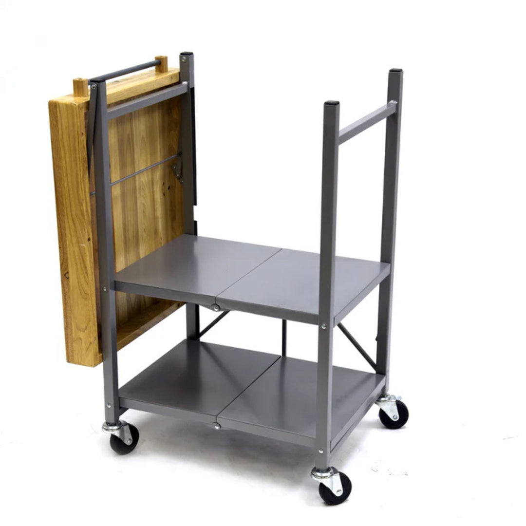 Origami Foldable Kitchen Island Cart, Wheeled Rolling Storage Cart with Shelves