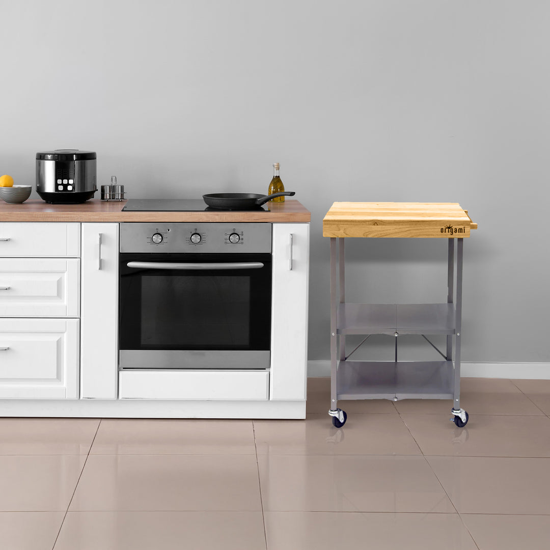 Origami Foldable Kitchen Island Cart, Wheeled Rolling Storage Cart (Open Box)