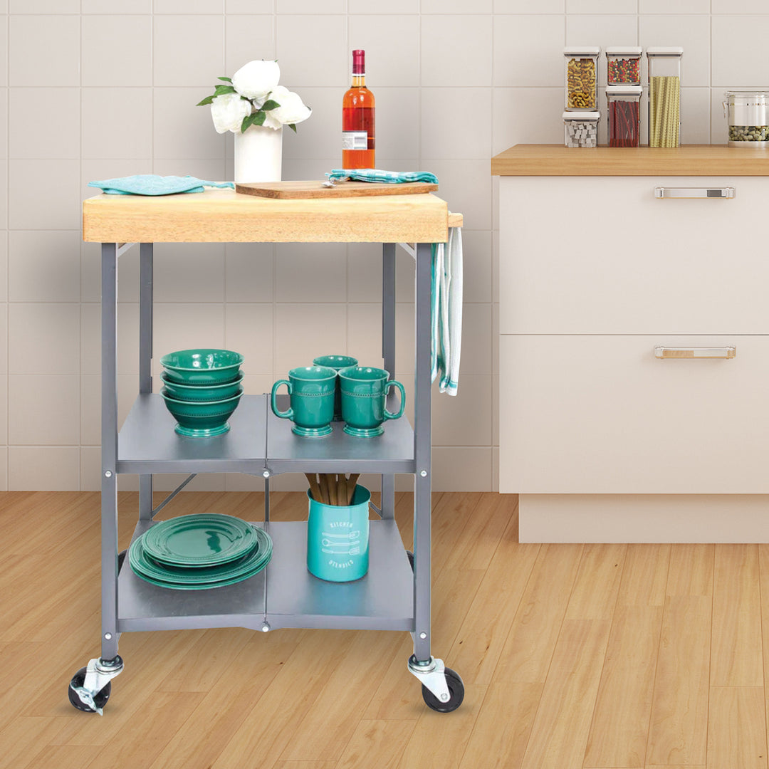 Origami Foldable Kitchen Island Cart, Wheeled Rolling Storage Cart (Open Box)